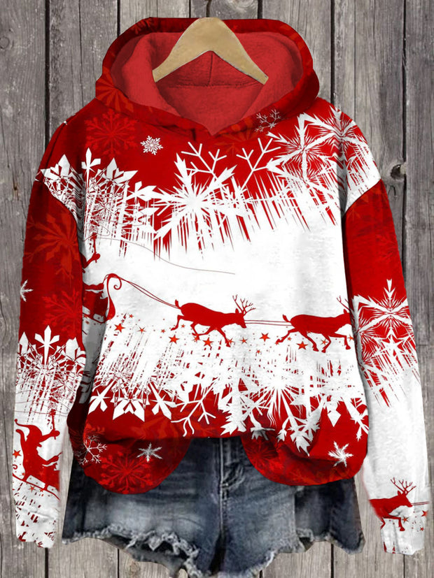 Unisex Gift Giving Santa Claus Print Long Sleeve Hoodie