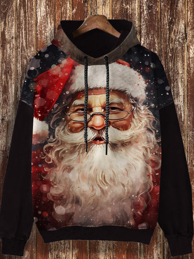 Unisex Santa Claus retro printed casual loose long sleeved hooded sweatshirt