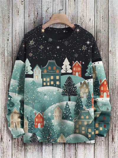 Unisex Christmas Tree Print Casual Crewneck Sweater