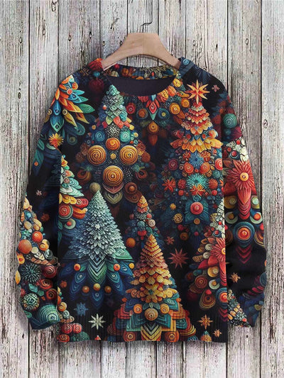 Unisex Christmas Tree Print Casual Crewneck Sweater