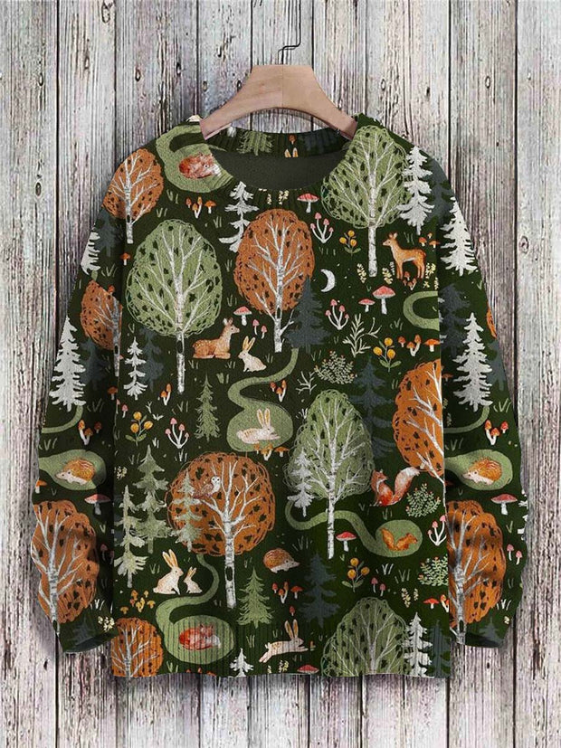 Unisex Animal Forest Print Casual Crew Neck Sweater