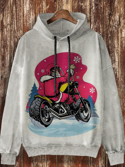 Unisex Christmas art design retro print casual loose long sleeved hooded sweatshirt