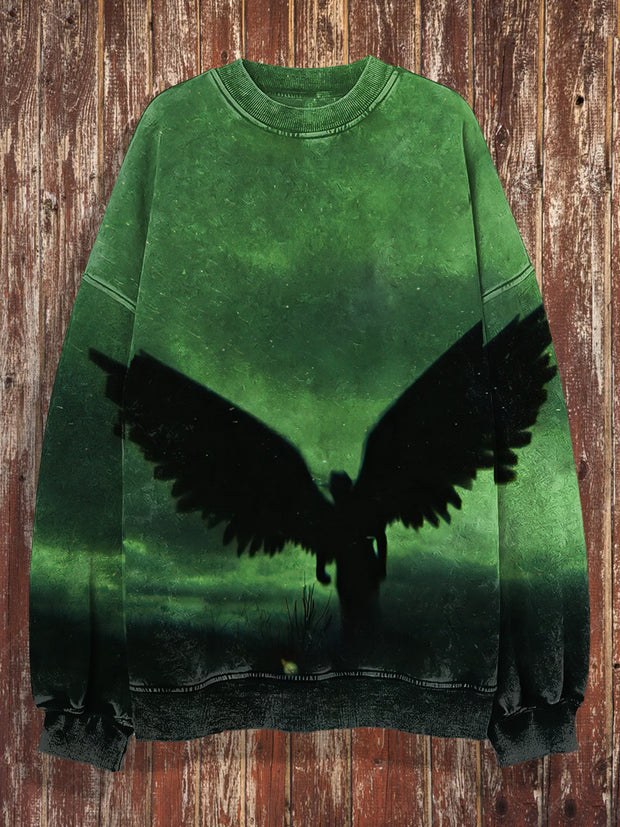 Unisex Black Angel Print Halloween Crew Neck Casual Sweatshirt