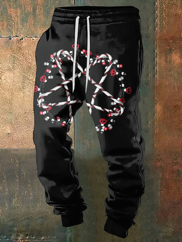 Men's Skull Christmas Light Print Sweatpants