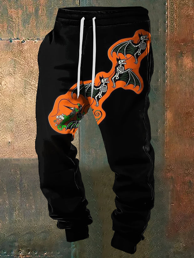 Men's Bat Skull Halloween Print Sweatpants