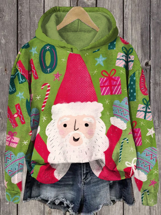 Unisex Santa Claus And Gift Print Long Sleeve Hoodie