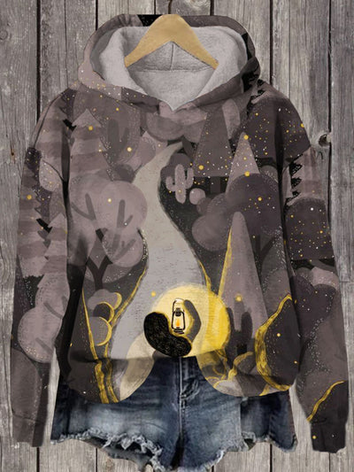 Unisex Abstract Forest Lantern Girl Print Long Sleeve Hoodie