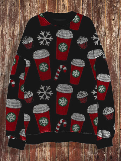 Unisex Christmas vintage snowflake gift art print casual loose round neck long sleeved hoodie