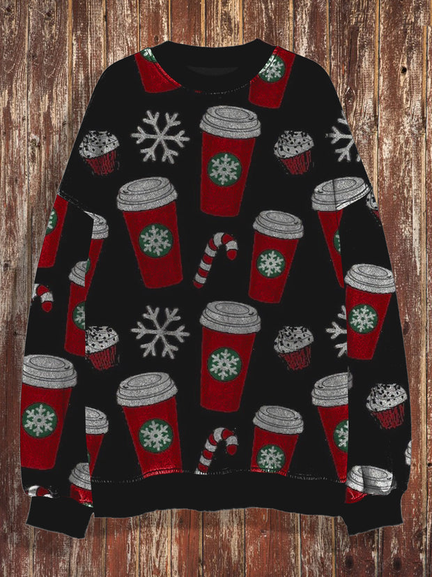 Unisex Christmas vintage snowflake gift art print casual loose round neck long sleeved hoodie