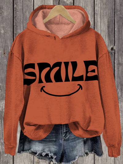 Unisex Smile Word Print Long Sleeve Hoodie