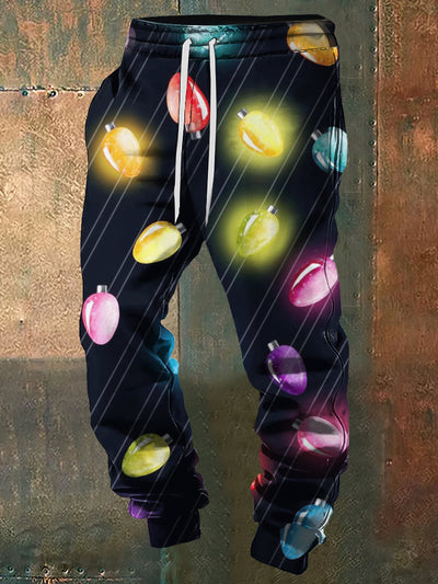 Men's Colored Light Chrismas Print Sweatpants