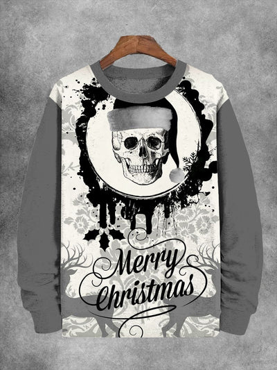 Unisex Skeleton Santa And Reinderr Print Long Sleeve Sweatshirt