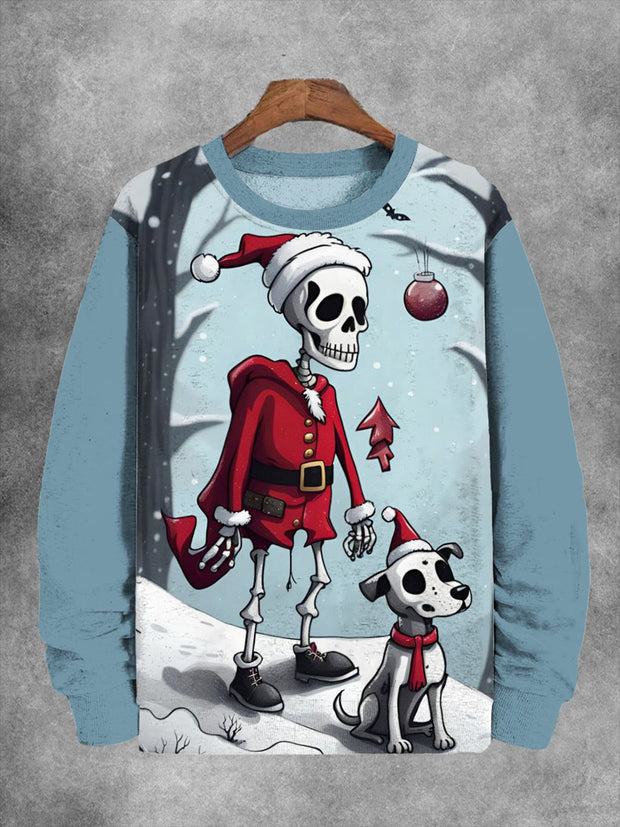 Unisex Skeleton Santa And Skeleton Dog Print Long Sleeve Sweatshirt