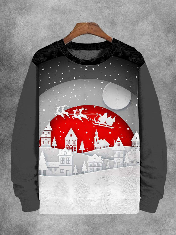 Unisex Gift Giving Santa Claus Print Long Sleeve Sweatshirt