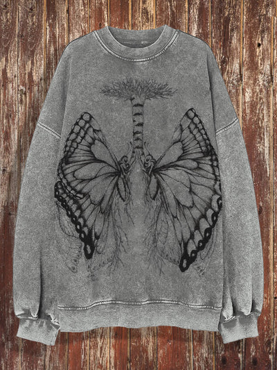 Unisex retro butterfly pattern design art print casual loose round neck long sleeved sweatshirt