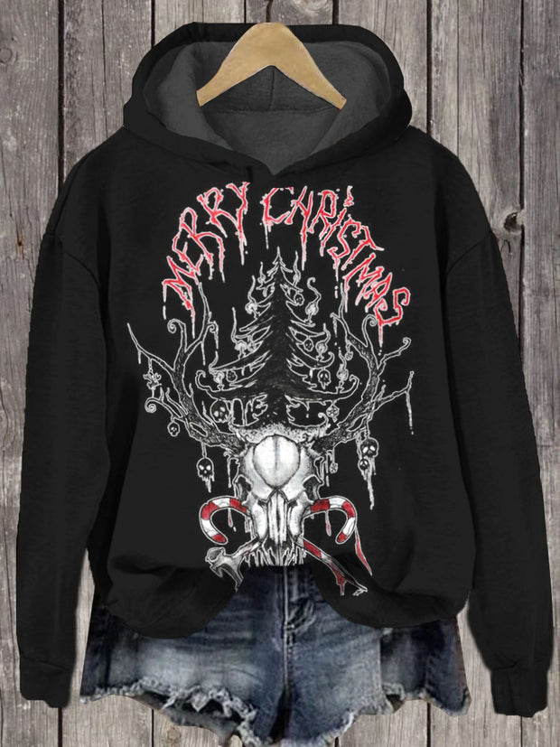 Unisex Black Christmas Tree Print Long Sleeve Hoodie