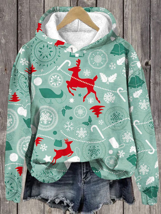 Unisex Reindeer And Christmas Decorations Print Long Sleeve Hoodie