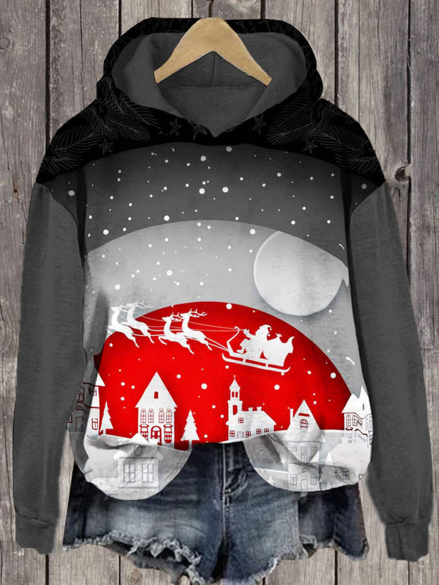 Unisex Gift Giving Santa Claus Print Long Sleeve Hoodie