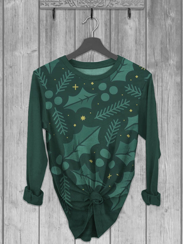 Unisex Abstract Mistletoe Printed crew neck casual long T-shirt