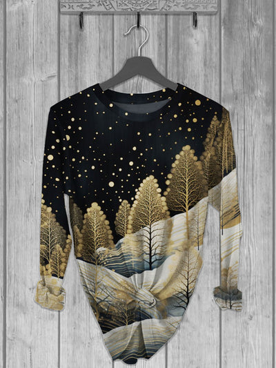 Unisex Golden Trees Printed crew neck casual long T-shirt