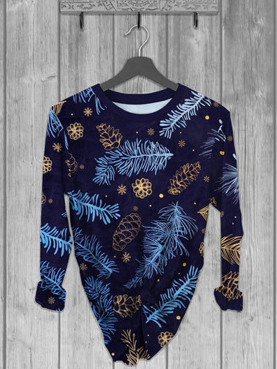 Unisex Pine And Pine Cones Printed crew neck casual long T-shirt