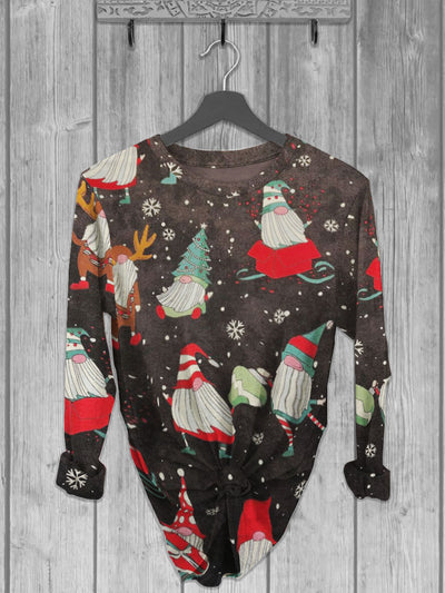 Unisex Santa Claus Printed crew neck casual long T-shirt