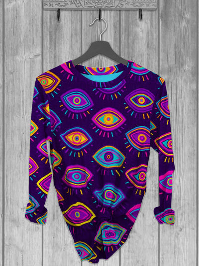 Unisex Abstract Eyes Printed crew neck casual long T-shirt