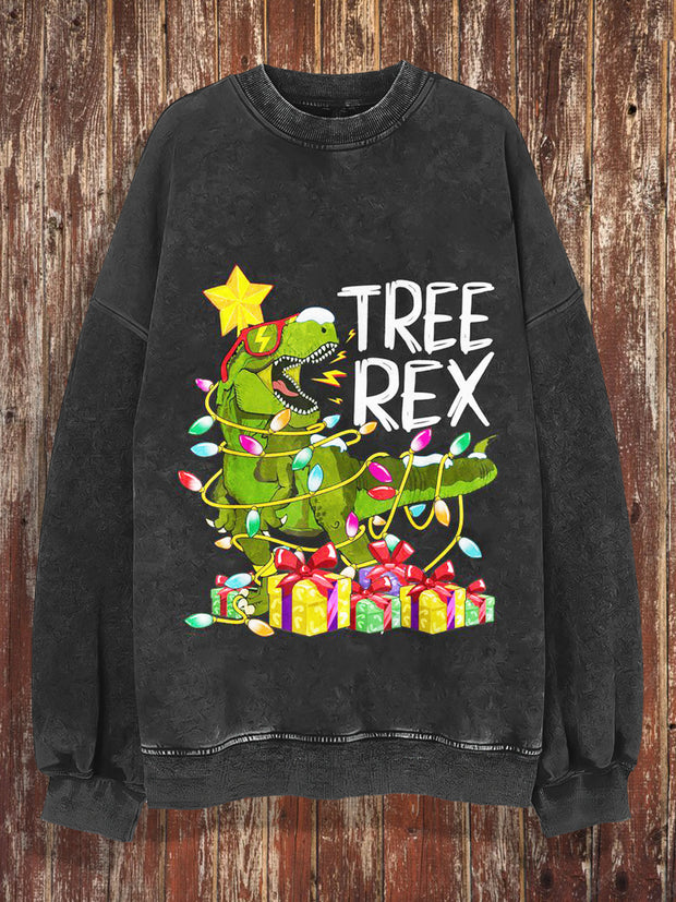 Unisex Tree Rex Print Christmas Crew Neck Casual Sweatshirt