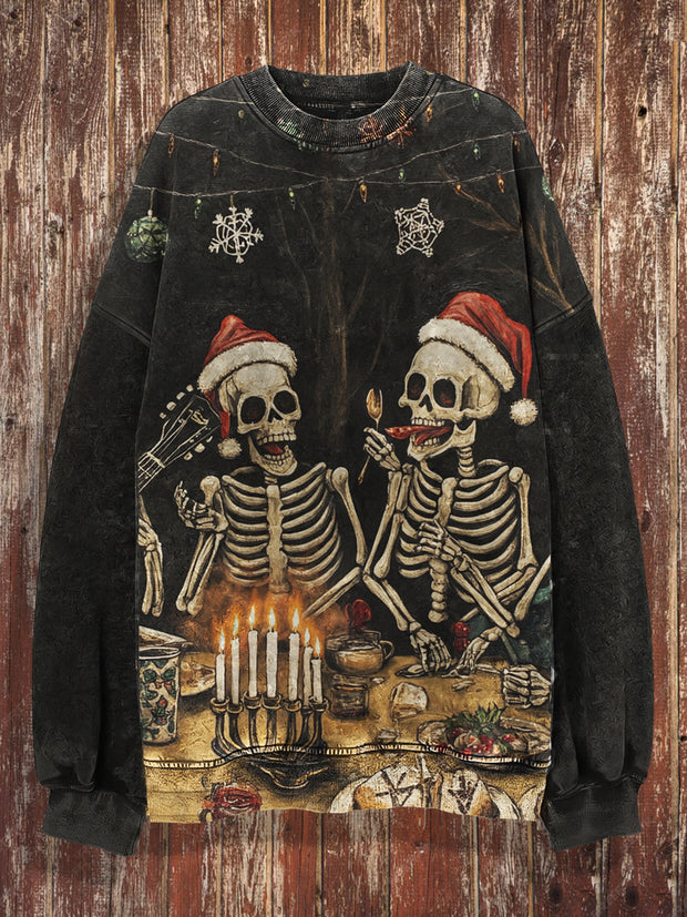 Unisex Funny Skull Print Christmas Crew Neck Casual Sweatshirt