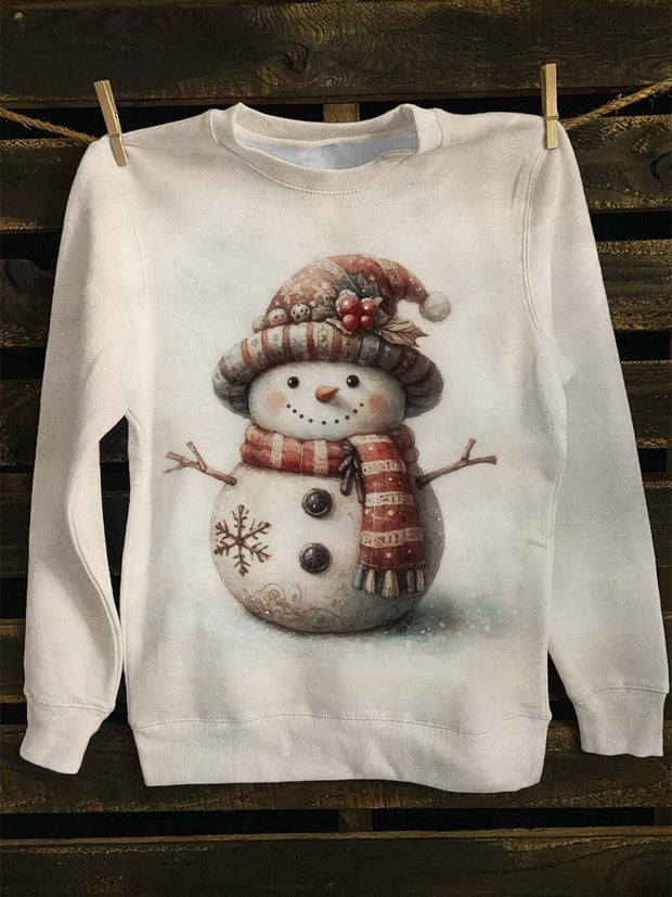 Unisex Christmas Snowman Print Casual Sweatshirt