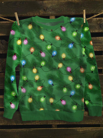 Unisex Christmas Lights Print Casual Sweatshirt