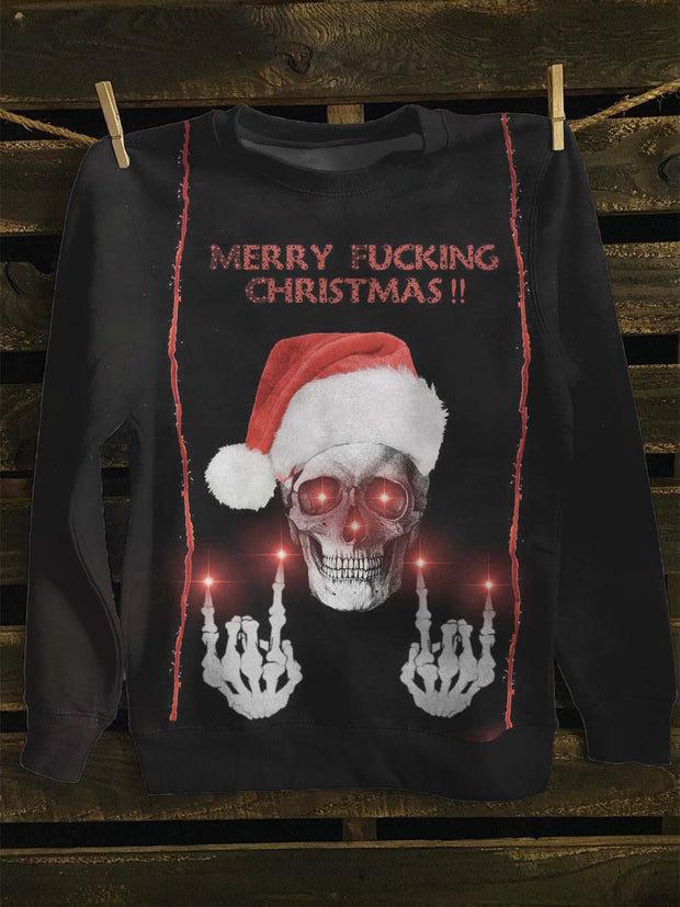 Unisex Skull Christmas Print Casual Sweatshirt