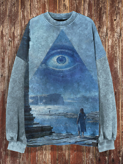 Unisex Mystical Eye Print Halloween Crew Neck Casual Sweatshirt