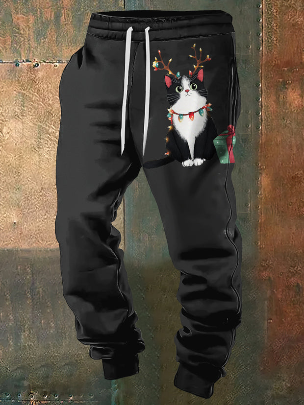 Men's Cartoon Cats Christmas Print Sweatpants