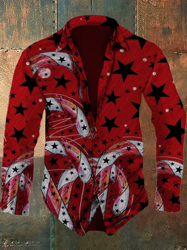 Men's Christmas Retro Cartoon Pattern Design Printed Casual Fashion Collar Long Sleeve Shirt