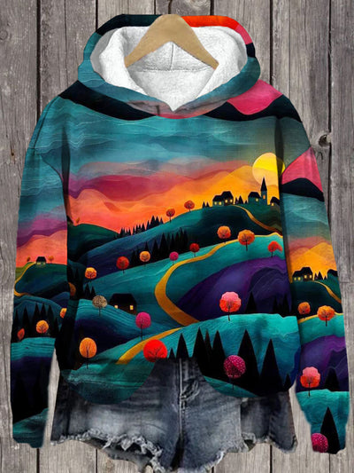 Unisex Color Landscape Painting Print Long Sleeve Hoodie