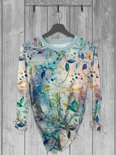 Unisex Abstract Vine Printed crew neck casual long T-shirt