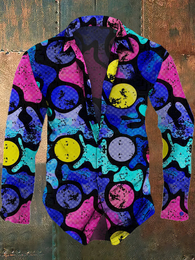 Men's retro abstract graffiti art print casual fashion lapel long sleeved shirt