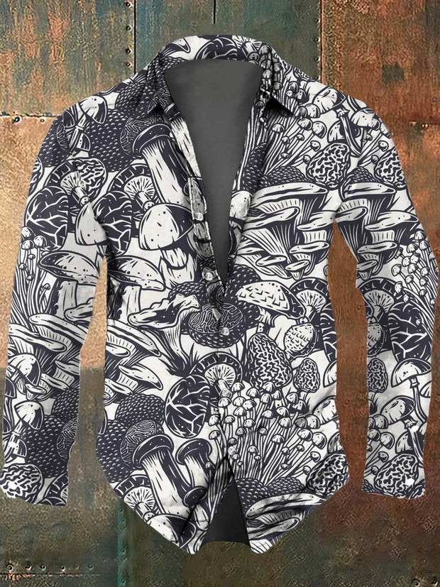 Men's Mushroom Print Casual Long Sleeve Shirt