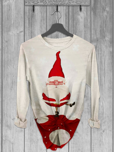 Unisex Cartoon Santa Claus Printed crew neck casual long T-shirt