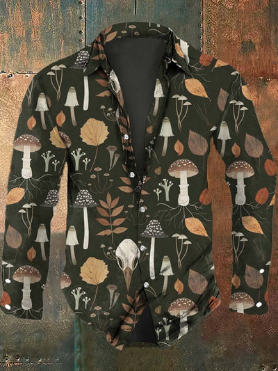 Men's Mushroom Print Casual Long Sleeve Shirt