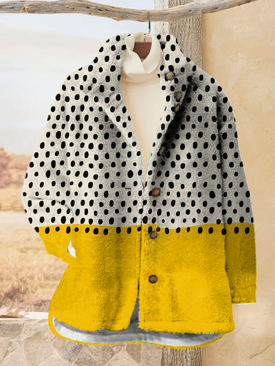 Women's Polka Dots  Printed Flannel Long Sleeved Casual Coat