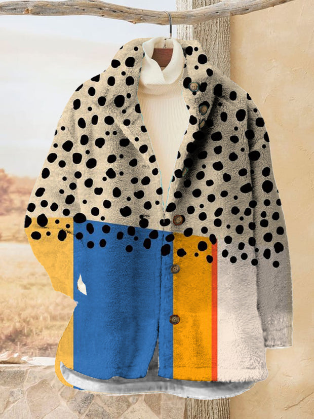 Women's Polka Dot Printed Flannel Long Sleeved Casual Coat