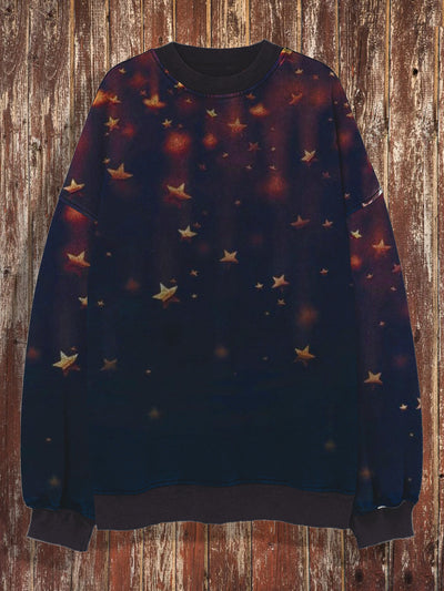 Unisex starry sky print casual loose round neck long sleeved sweatshirt