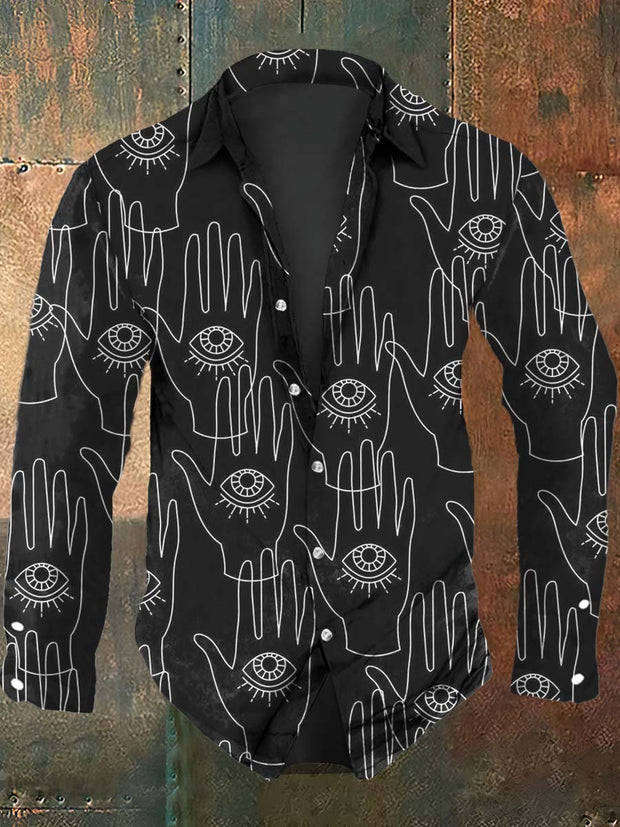 Men's Art Hand Eyes Abstract Print Casual Long Sleeve Shirt