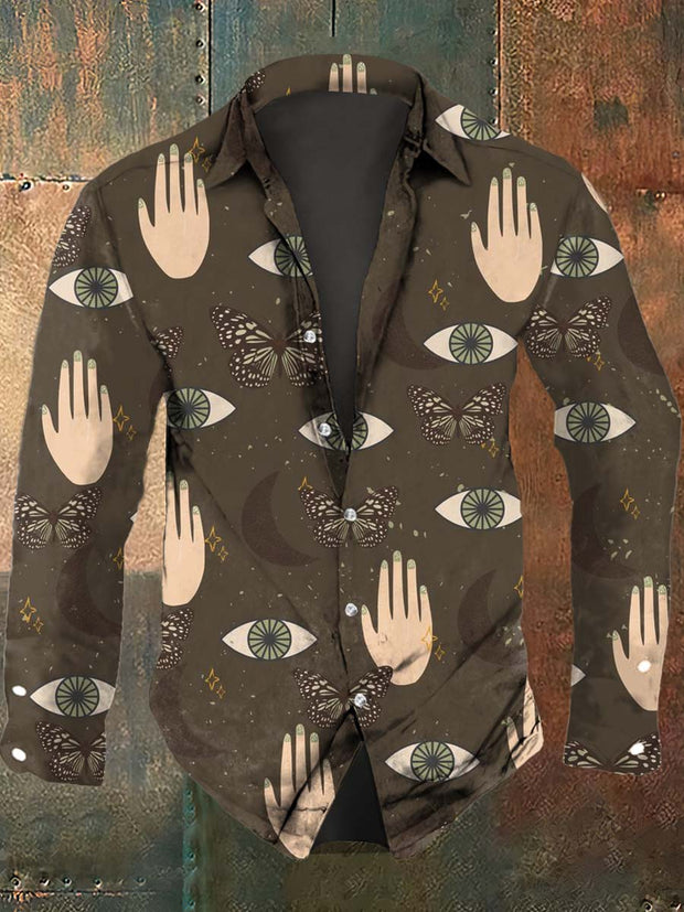 Men's Art Hand Eyes Abstract Print Casual Long Sleeve Shirt