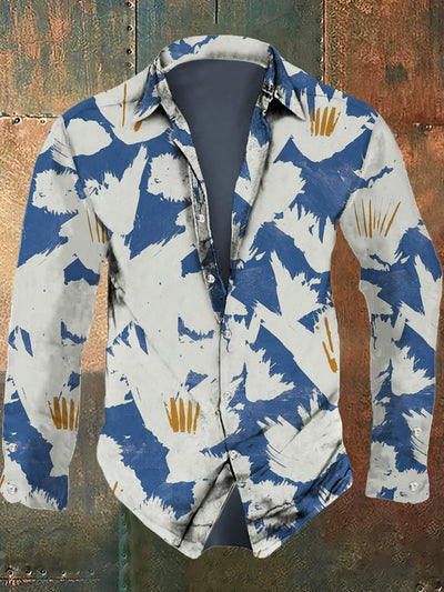 Men's Abstract Art Pattern Design Printed Casual Fashion Collar Long Sleeve Shirt