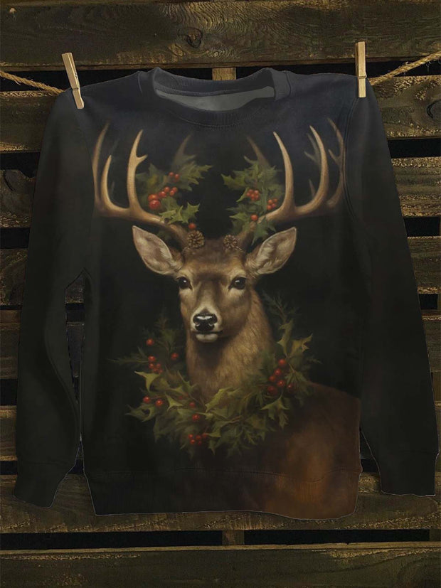 Unisex Vintage Reindeer Print Casual Sweatshirt