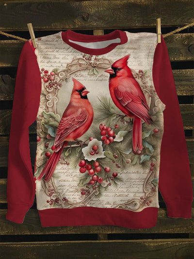 Unisex Retro Red Bird Printed Casual Sweatshirt