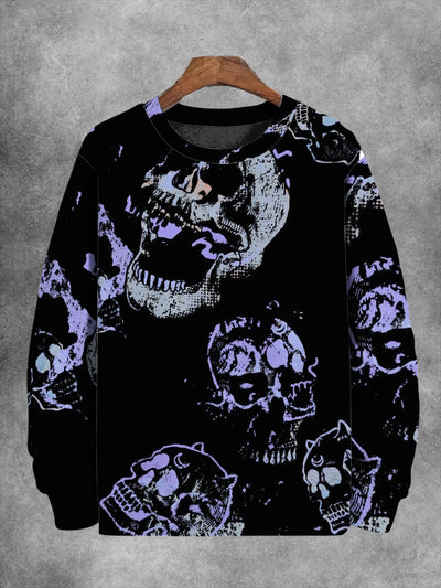 Unisex Abstract Skull Print Long Sleeve Sweatshirt